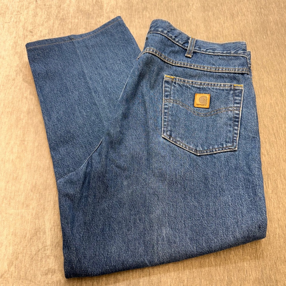 VTG Carhartt B146 DST Relaxed Fit Denim Jeans Mens 42x30 Blue Work Pants Cotton